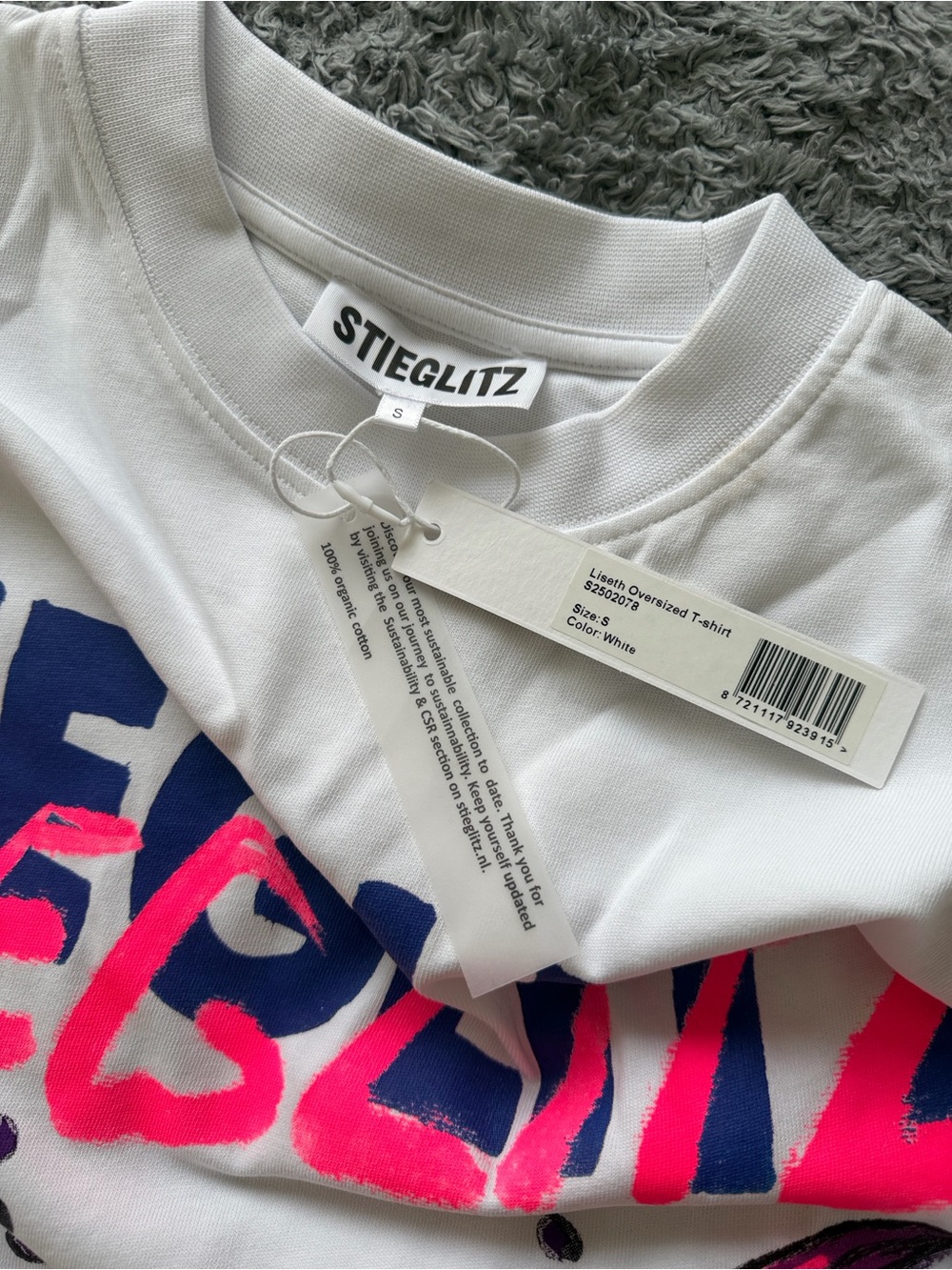 Stieglitz White Short-Sleeve Tee with Pink & Navy Graphic